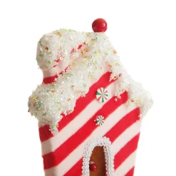 Red and White Striped Velvet Christmas House Tree Decoration Christmas Tree Decorations|