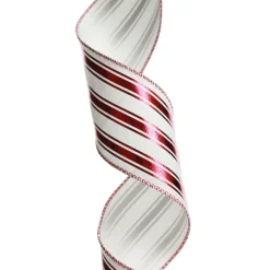 Red and White Striped Wired Christmas Ribbon Ribbons|