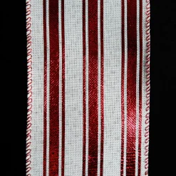 Red and White Striped Wired Christmas Ribbon Ribbons|