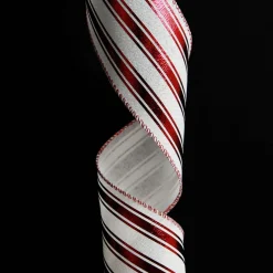 Red and White Striped Wired Christmas Ribbon Ribbons|