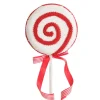 Red and White Velvet Swirl Lollipop Pick with Braided Trim Christmas Tree Picks|