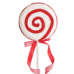 Red and White Velvet Swirl Lollipop Pick with Braided Trim Christmas Tree Picks|