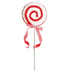 Red and White Velvet Swirl Lollipop Pick with Braided Trim Christmas Tree Picks|