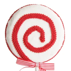 Red and White Velvet Swirl Lollipop Pick with Braided Trim Christmas Tree Picks|