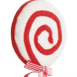 Red and White Velvet Swirl Lollipop Pick with Braided Trim Christmas Tree Picks|