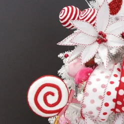 Red and White Velvet Swirl Lollipop Pick with Braided Trim Christmas Tree Picks|