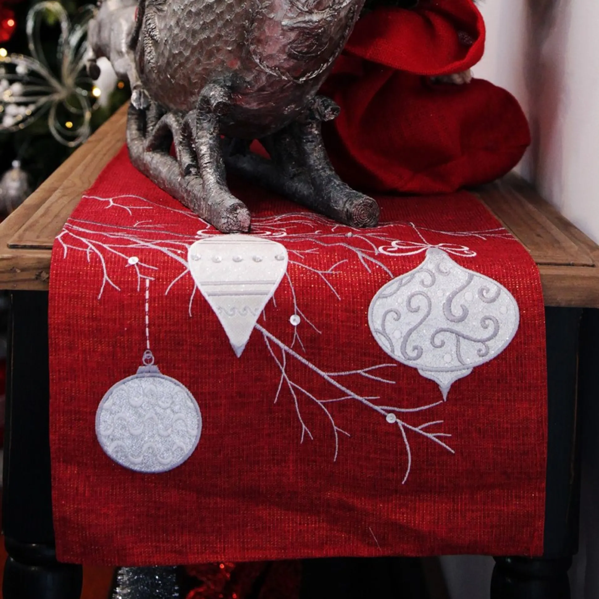 Red Bauble Christmas Table Runner Christmas Table Decor|