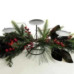 Red Berry Mixed Leaf Christmas Table Centrepiece Candle Holder Christmas Table Centrepieces|