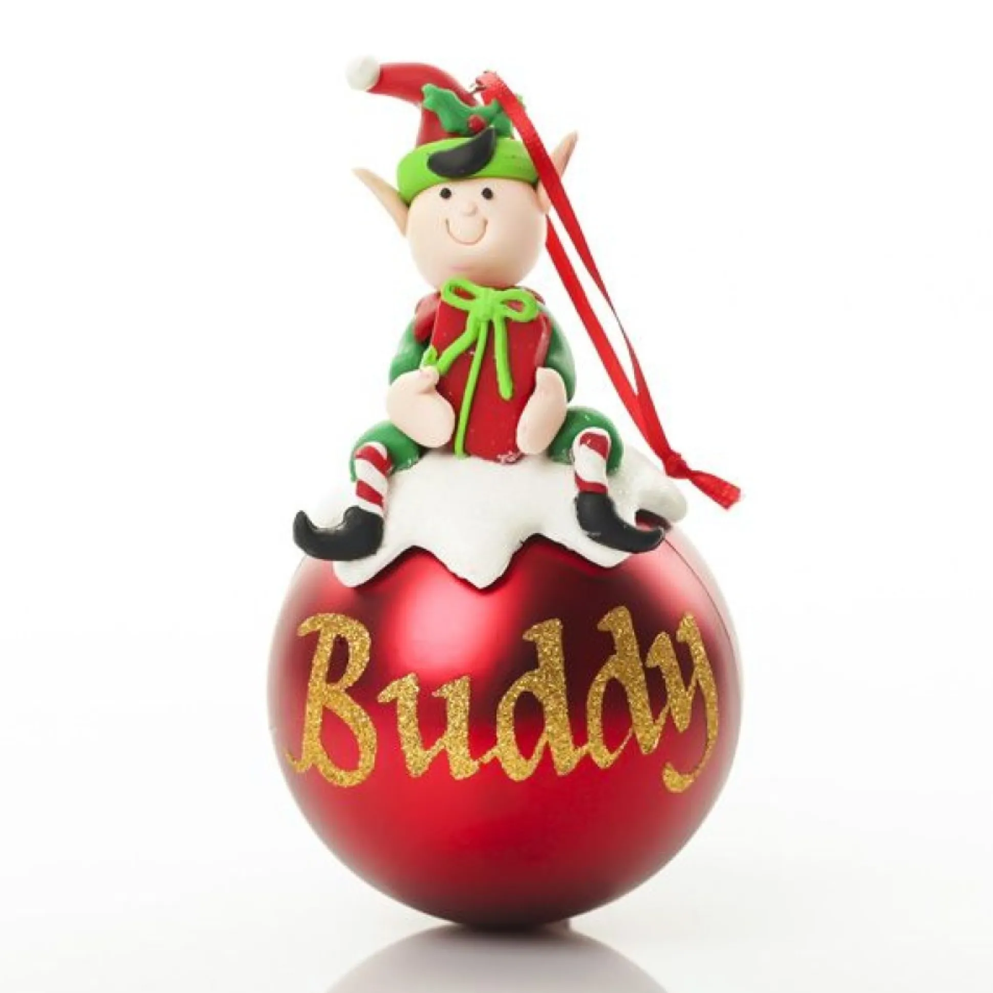 Red Boy Elf Christmas Character Bauble Personalised Baubles|