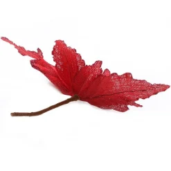 Red Burlap Flower Pick Red Glitter Trim Christmas Flowers|