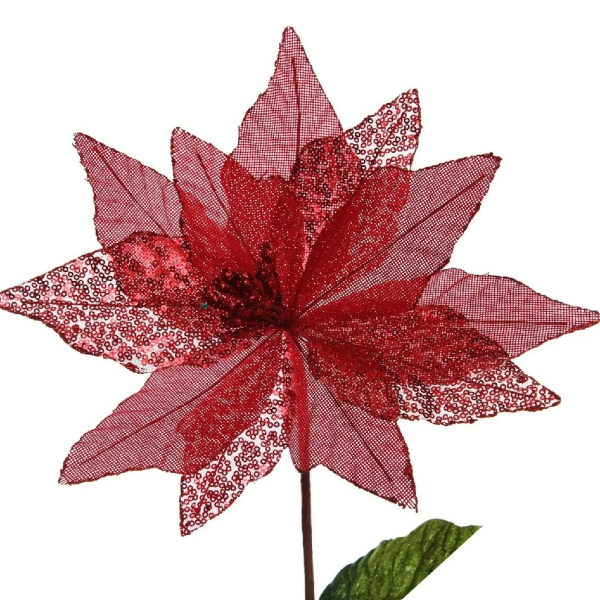 Red Burlap Sequin Flower Christmas Flowers|