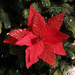 Red Burlap Sequin Flower Christmas Flowers|