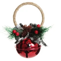 Red Christmas Bell Door Hanger with Black Buffalo Check Bow Christmas Bells And Bows|