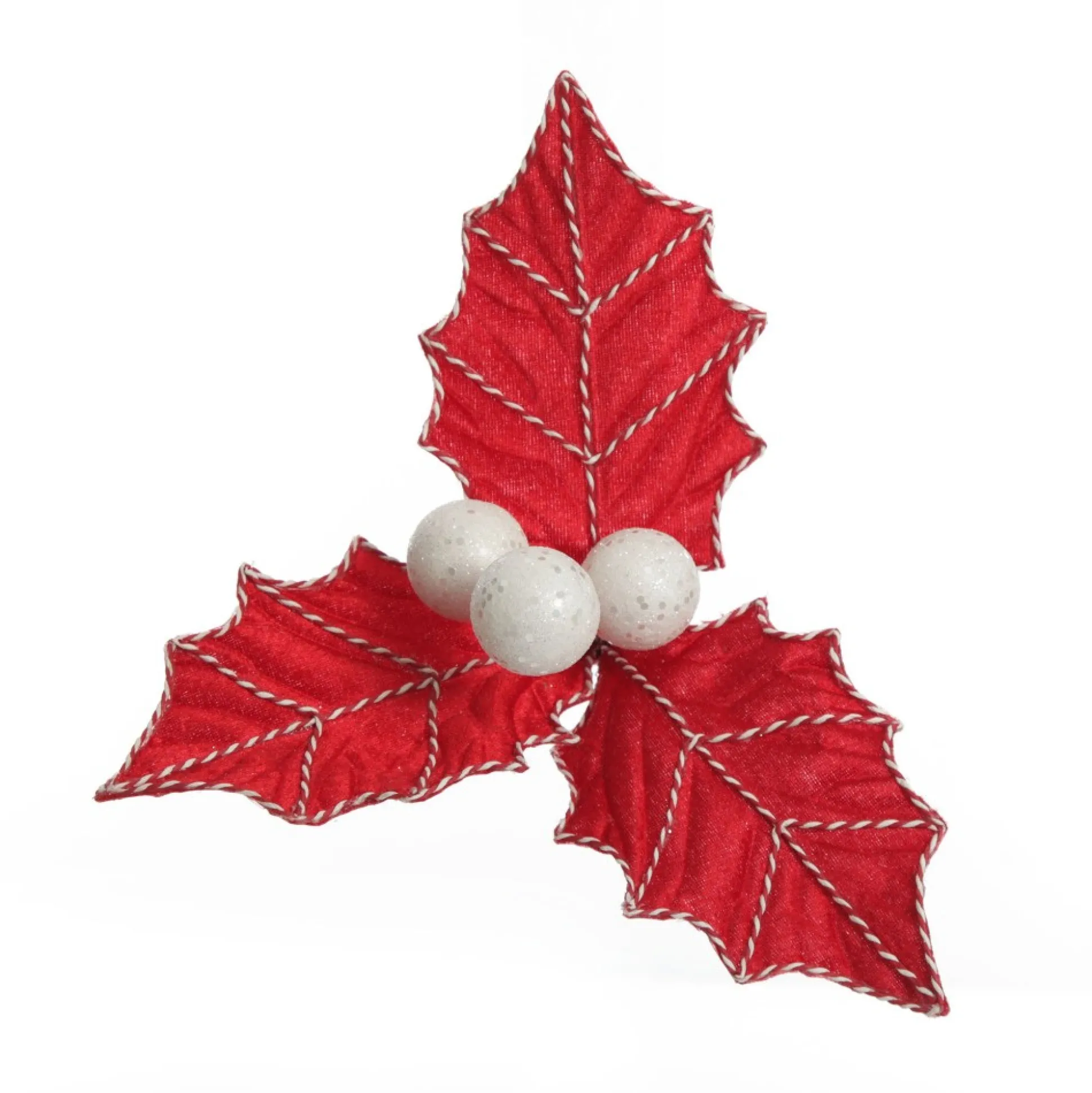 Red Christmas Holly Leaf Clip with Twine Trim Christmas Flowers|