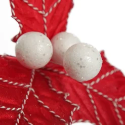 Red Christmas Holly Leaf Clip with Twine Trim Christmas Flowers|