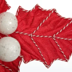 Red Christmas Holly Leaf Clip with Twine Trim Christmas Flowers|