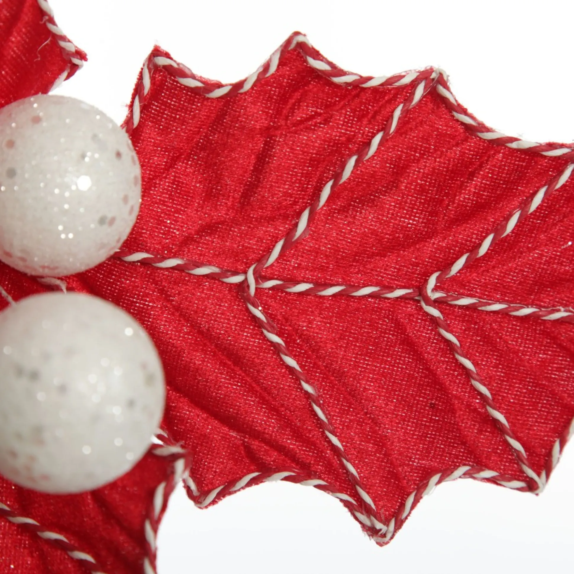 Red Christmas Holly Leaf Clip with Twine Trim Christmas Flowers|