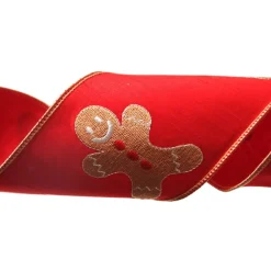 Red Christmas Ribbon Garland with Embroidered Gingerbread Tree Garlands|
