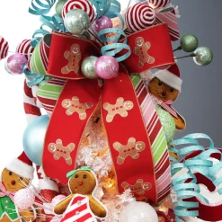 Red Christmas Ribbon Garland with Embroidered Gingerbread Tree Garlands|