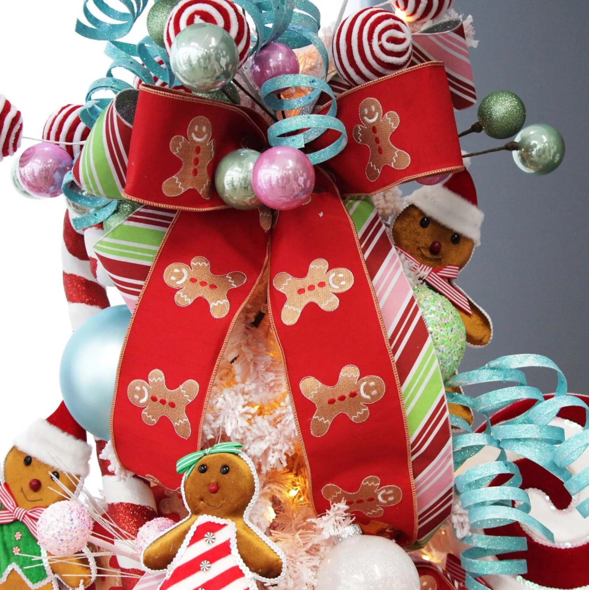 Red Christmas Ribbon Garland with Embroidered Gingerbread Tree Garlands|