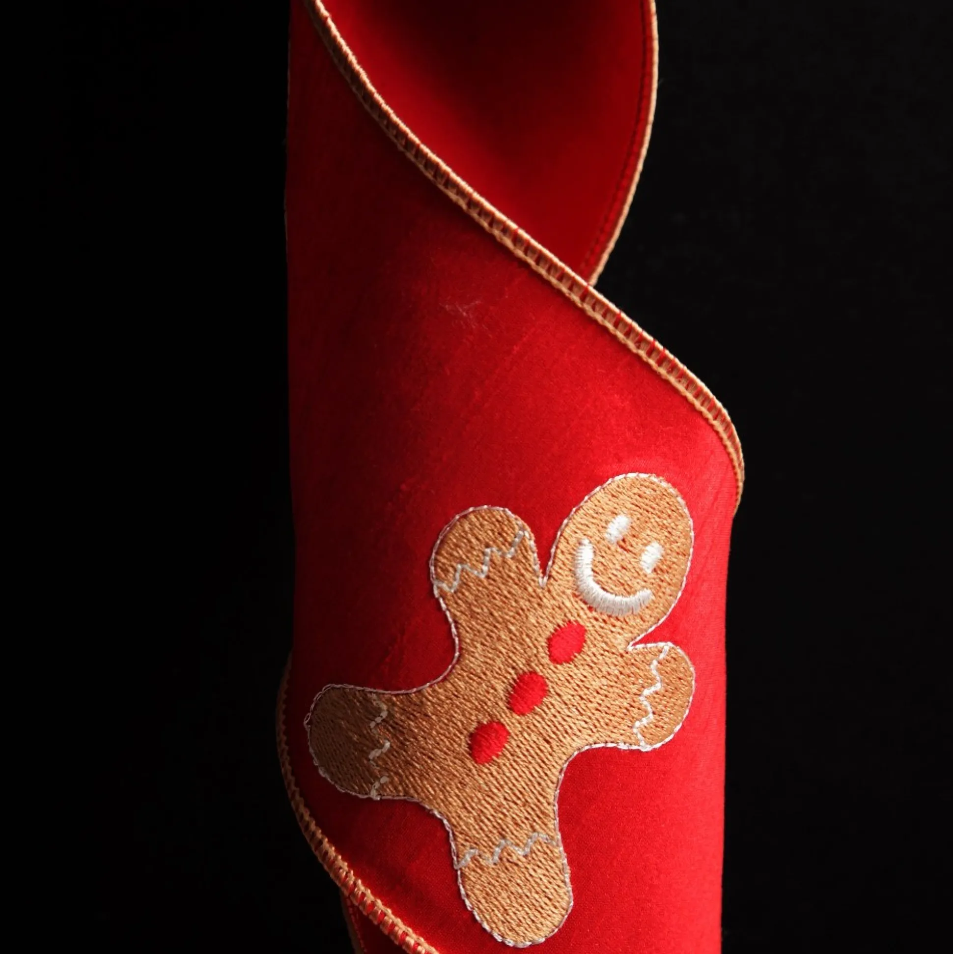 Red Christmas Ribbon Garland with Embroidered Gingerbread Tree Garlands|