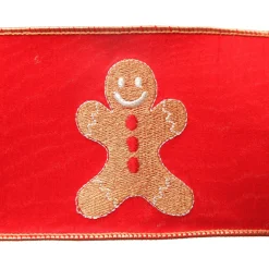 Red Christmas Ribbon Garland with Embroidered Gingerbread Tree Garlands|