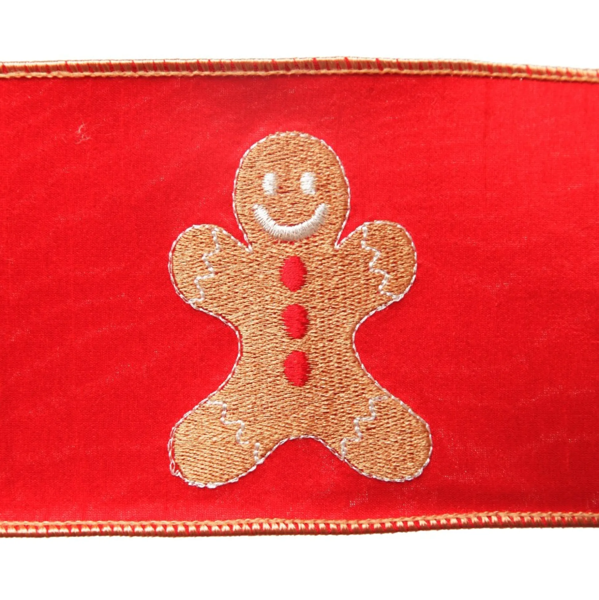 Red Christmas Ribbon Garland with Embroidered Gingerbread Tree Garlands|