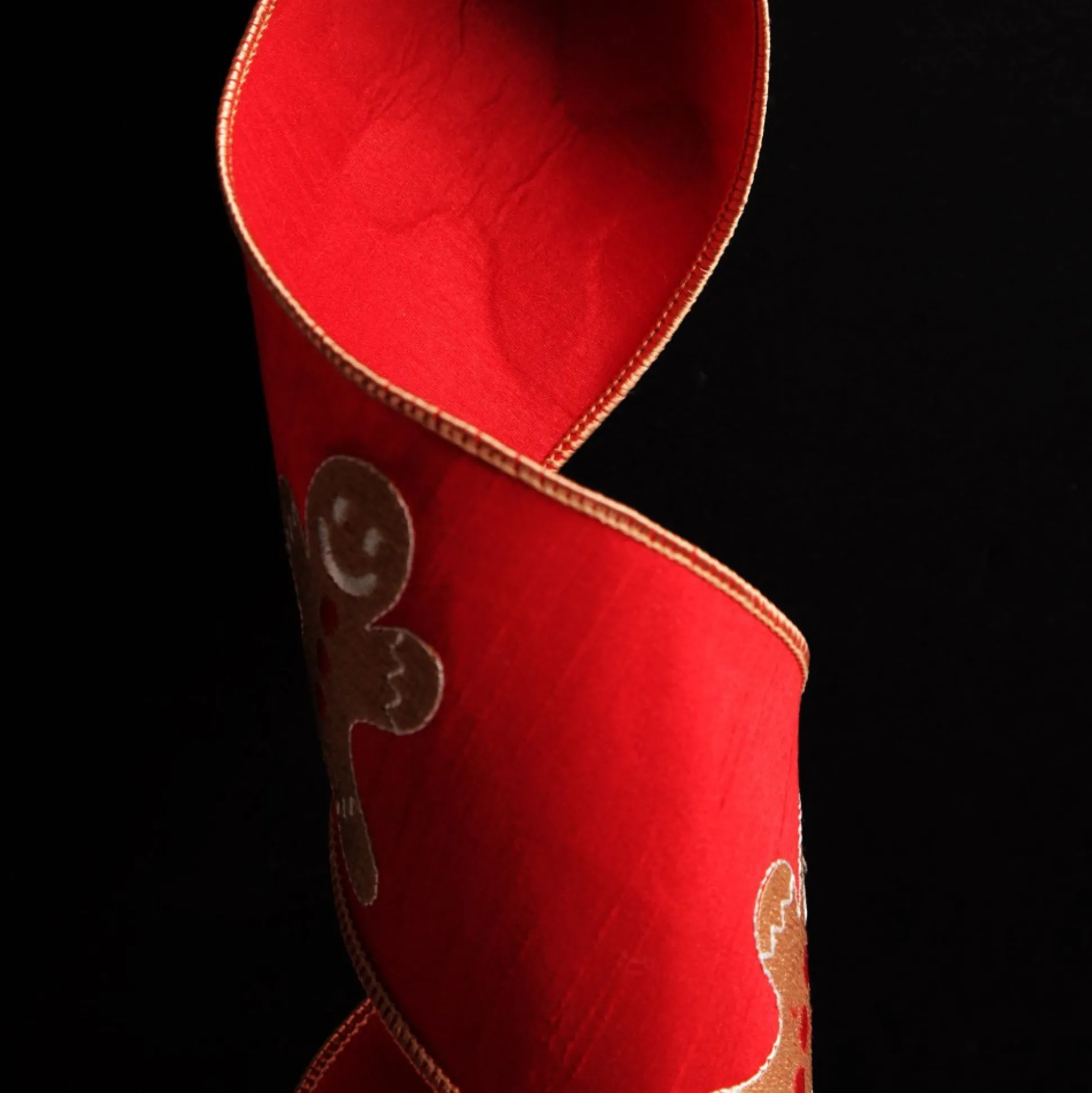 Red Christmas Ribbon Garland with Embroidered Gingerbread Tree Garlands|