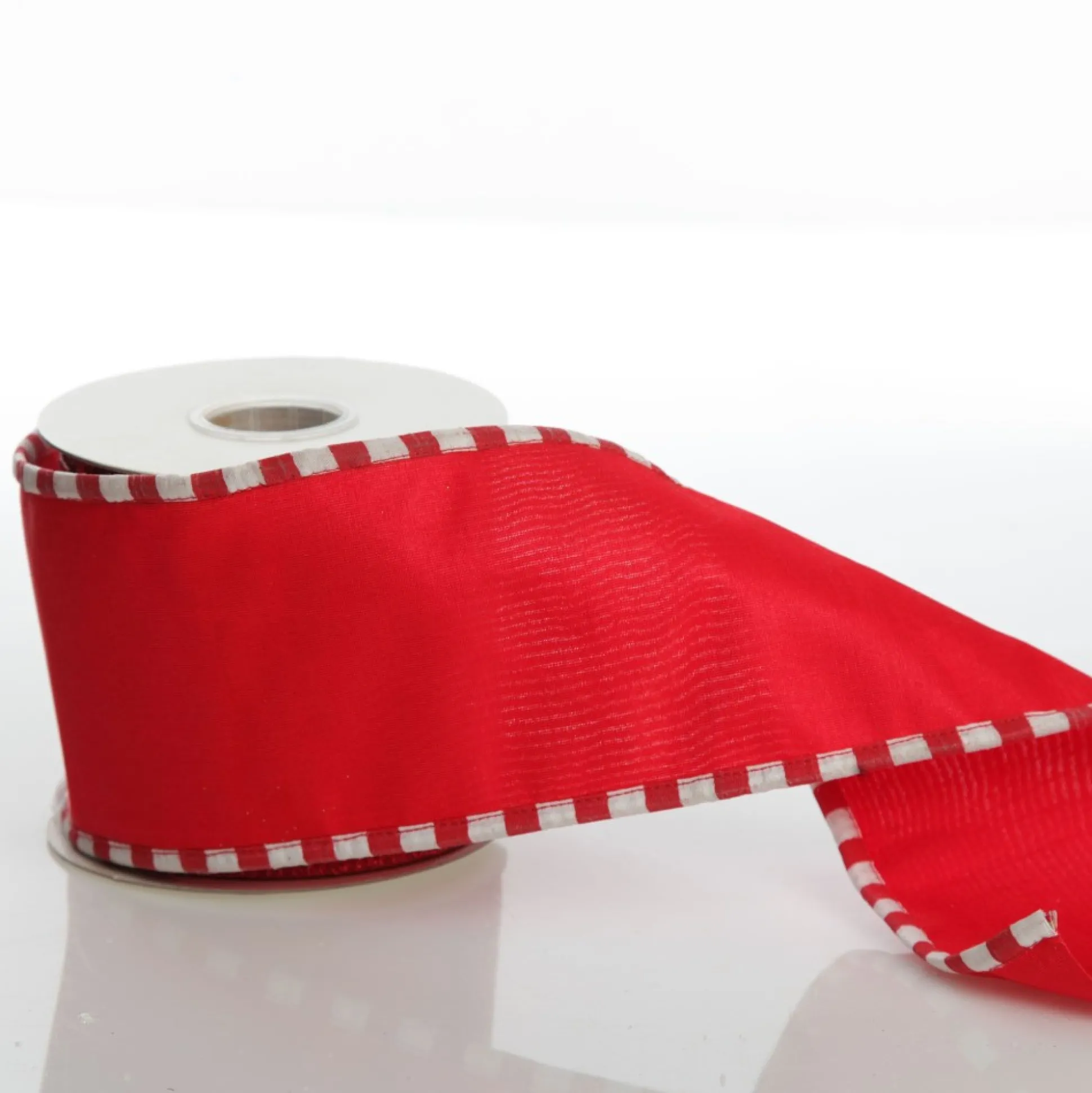Red Christmas Ribbon Garland with Piped Striped Edge Tree Garlands|
