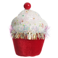 Red Cupcake with Frosting and Sprinkles Christmas Tree Decoration Christmas Tree Decorations|
