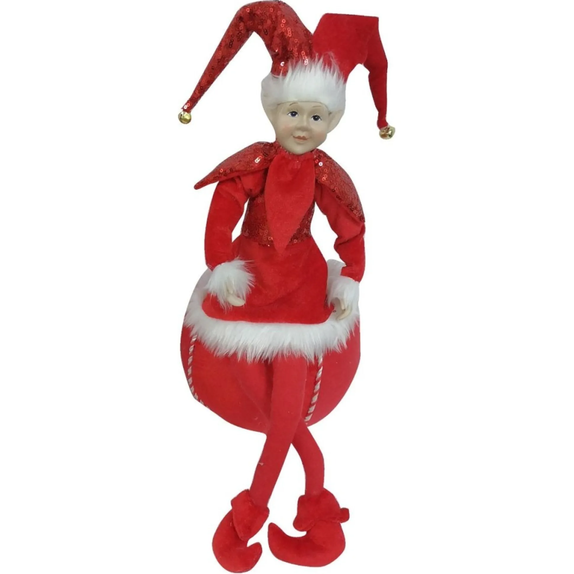 Red Elf on Bauble Christmas Ornament Christmas Elves And Fairies|