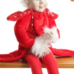 Red Elf Sitting Christmas Ornament Christmas Elves And Fairies|