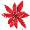 Red Embossed Flower with Rope Trim and Bells Christmas Flowers|