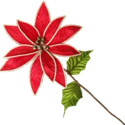 Red Embossed Flower with Rope Trim and Bells Christmas Flowers|
