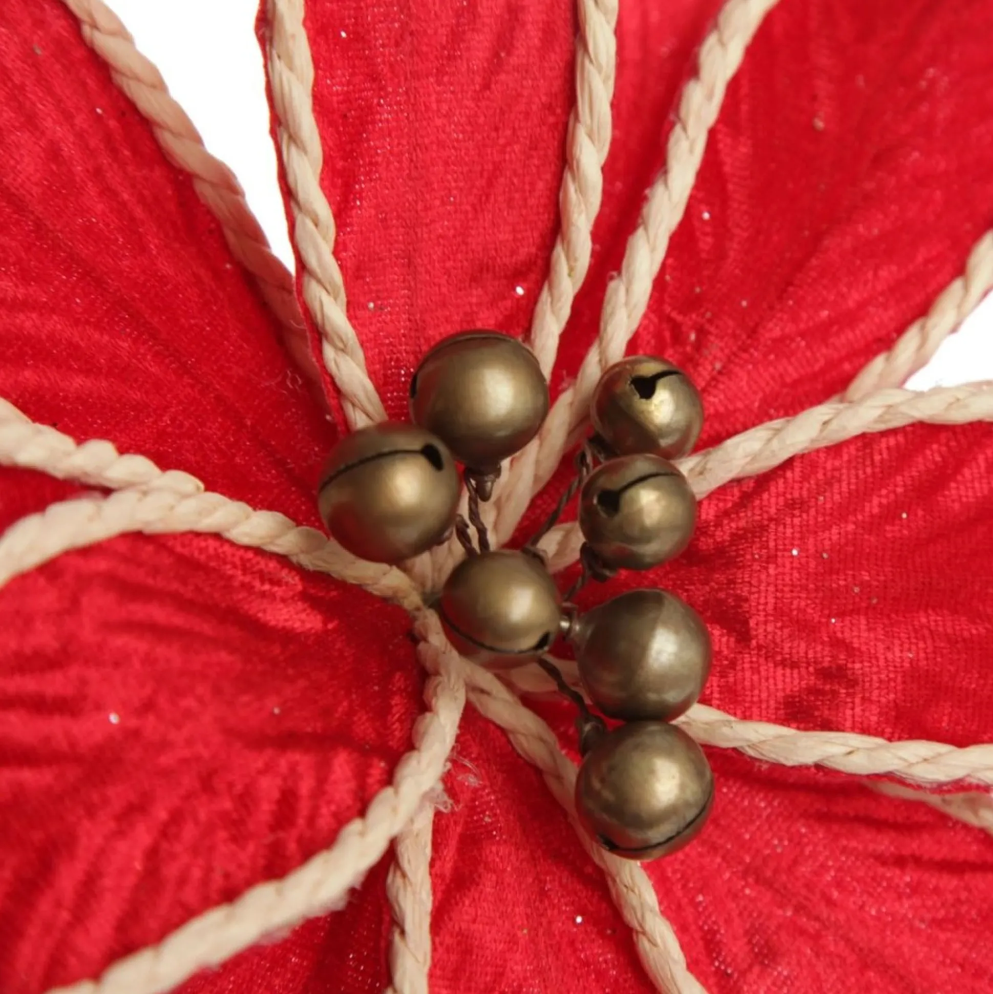 Red Embossed Flower with Rope Trim and Bells Christmas Flowers|
