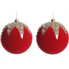 Red Flocked Christmas Bauble with Sequin Detail - Set of 2 Christmas Bauble Sets|