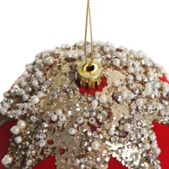 Red Flocked Christmas Bauble with Sequin Detail - Set of 2 Christmas Bauble Sets|