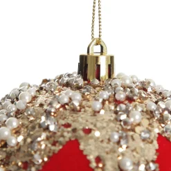 Red Flocked Christmas Bauble with Sequin Detail - Set of 2 Christmas Bauble Sets|