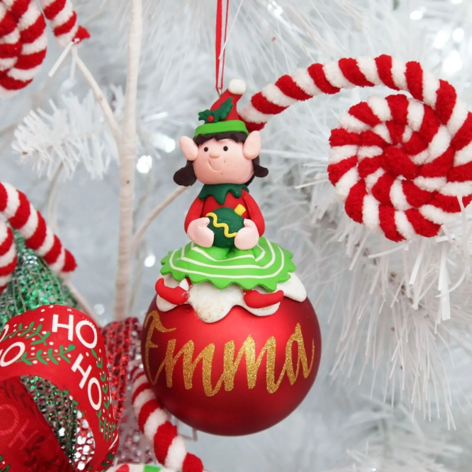 Red Girl Elf Christmas Character Bauble Personalised Baubles|