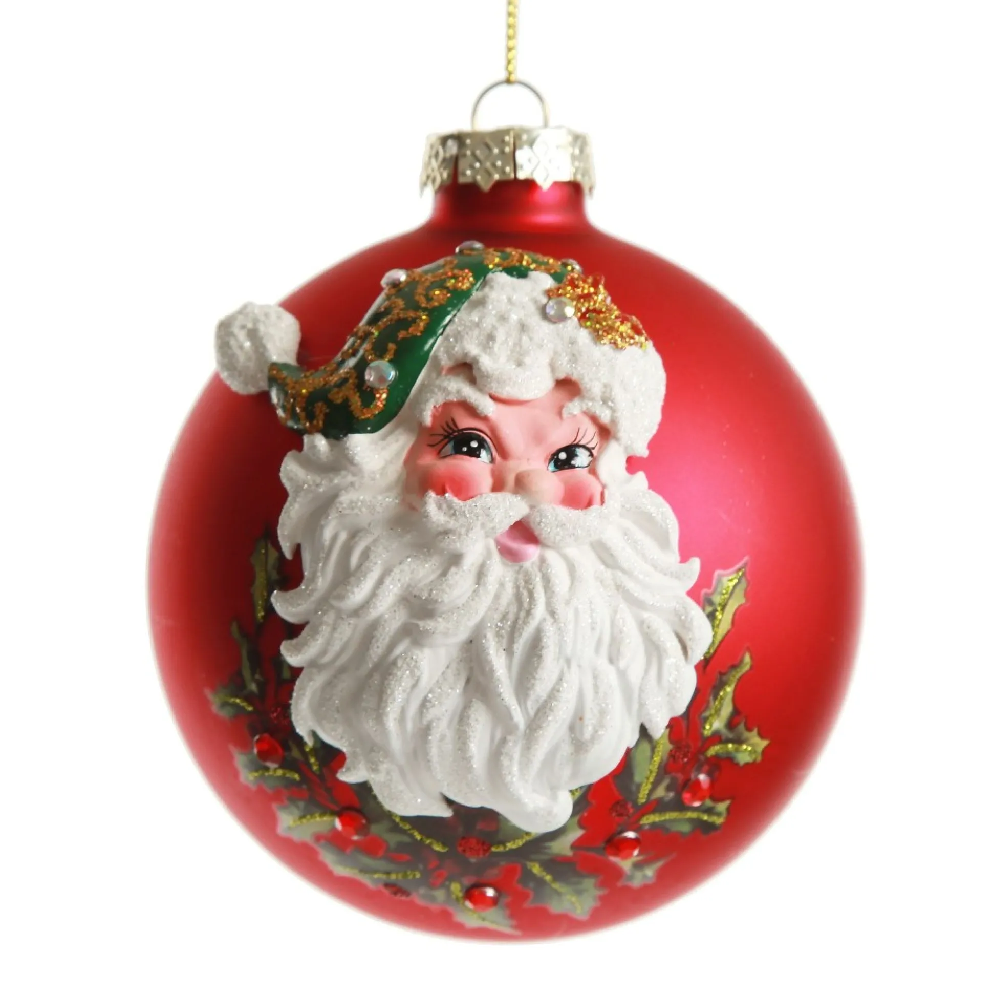 Red Glass 3D Santa Christmas Bauble Hand Painted Baubles|