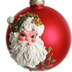 Red Glass 3D Santa Christmas Bauble Hand Painted Baubles|