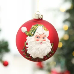 Red Glass 3D Santa Christmas Bauble Hand Painted Baubles|