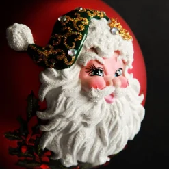 Red Glass 3D Santa Christmas Bauble Hand Painted Baubles|