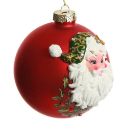 Red Glass 3D Santa Christmas Bauble Hand Painted Baubles|