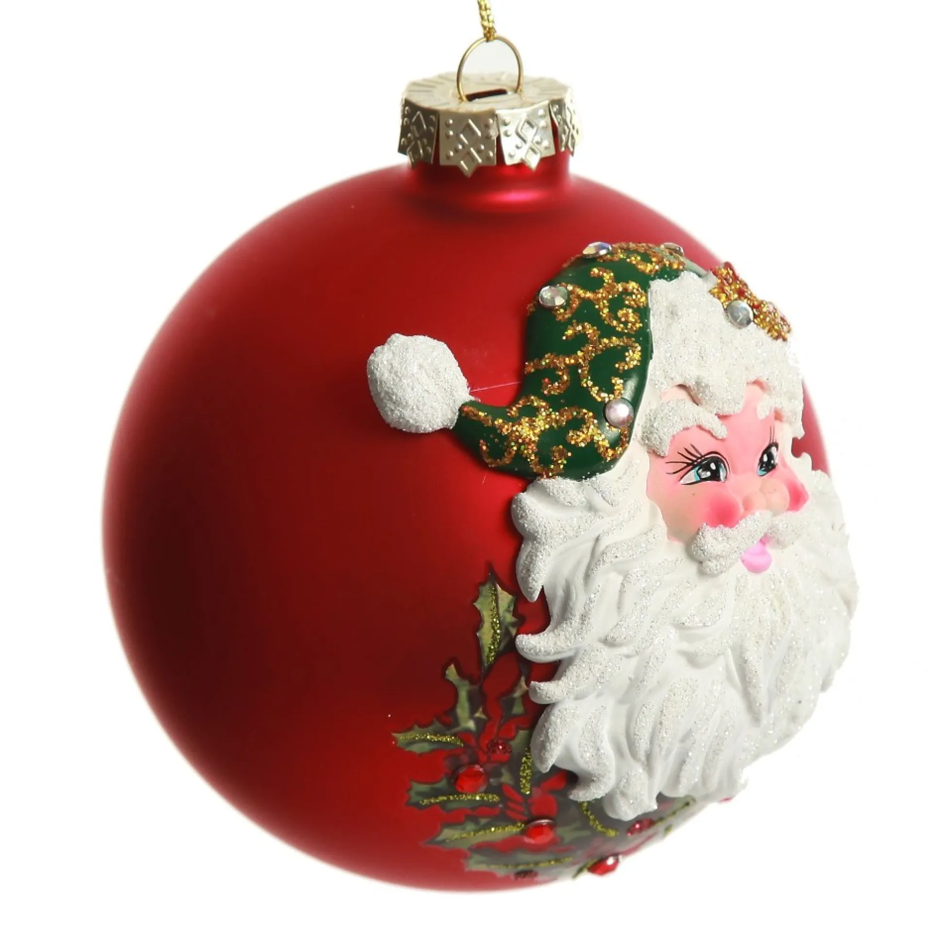 Red Glass 3D Santa Christmas Bauble Hand Painted Baubles|
