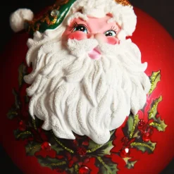 Red Glass 3D Santa Christmas Bauble Hand Painted Baubles|