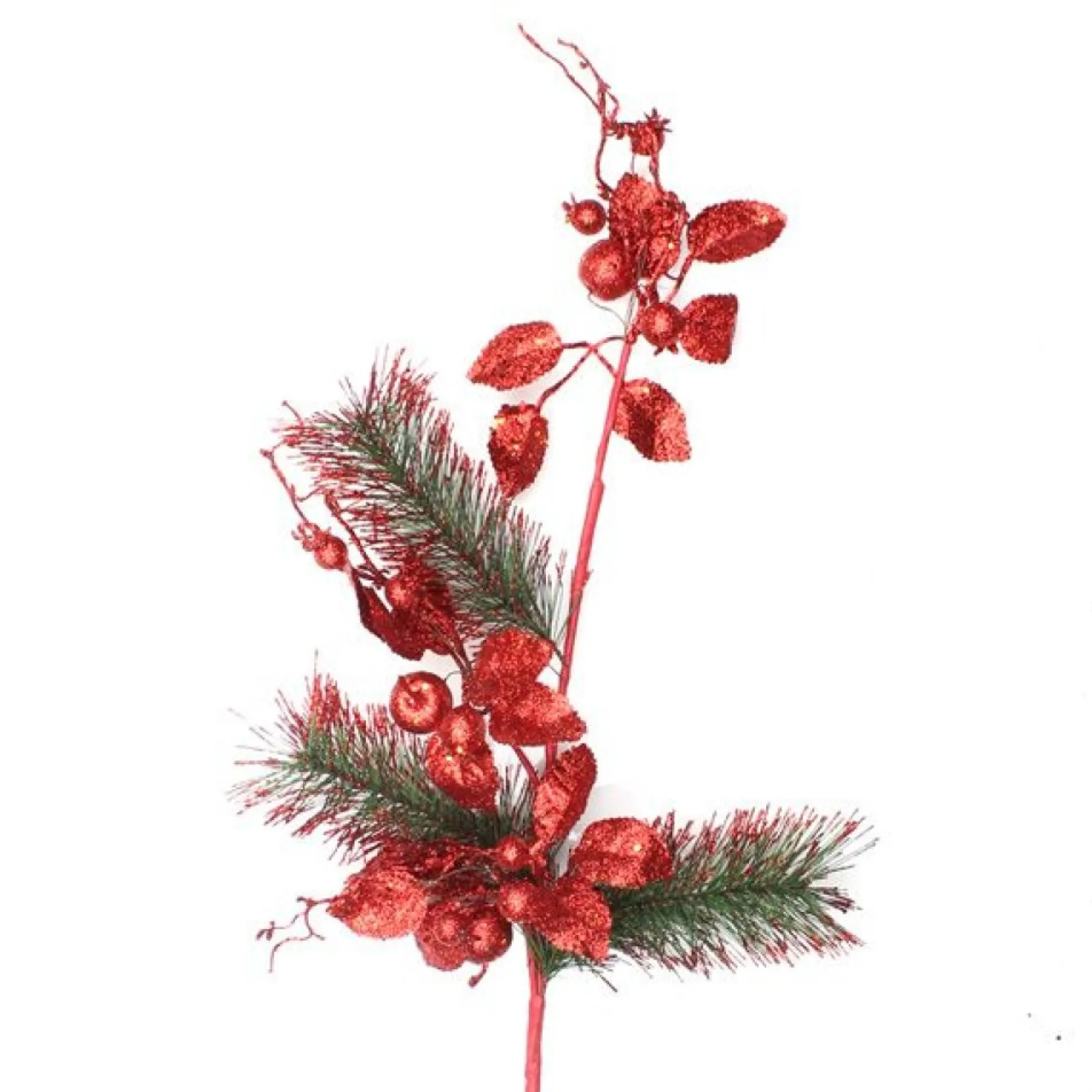 Red Glitter Floral and Pine Spray Christmas Sprays|