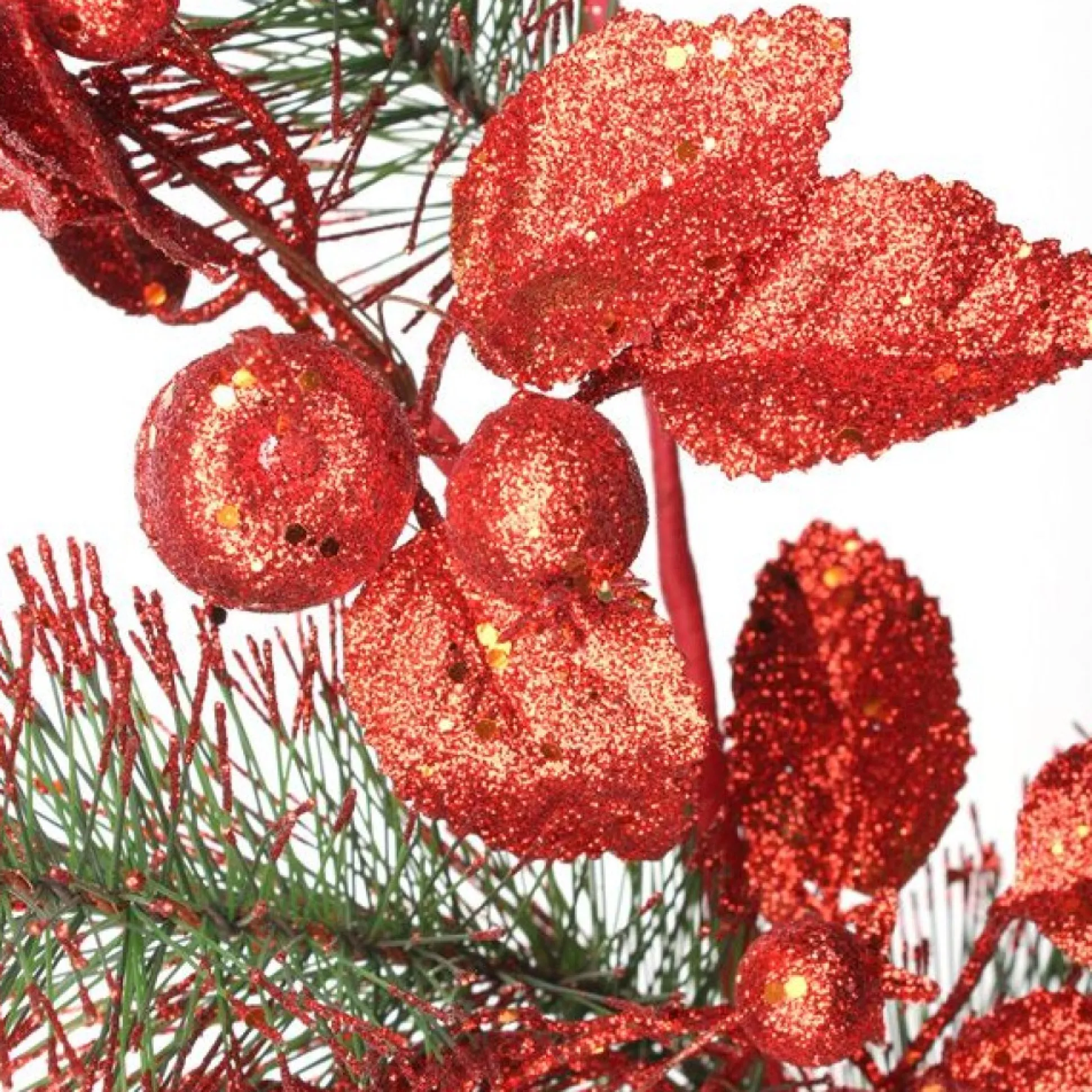 Red Glitter Floral and Pine Spray Christmas Sprays|