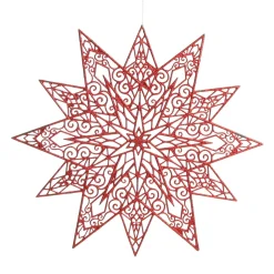 Red Glitter Hanging Christmas Star Snowflakes And Stars|