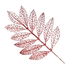 Red Glitter Mesh Leaf Pick - Set of 2 Christmas Pick|